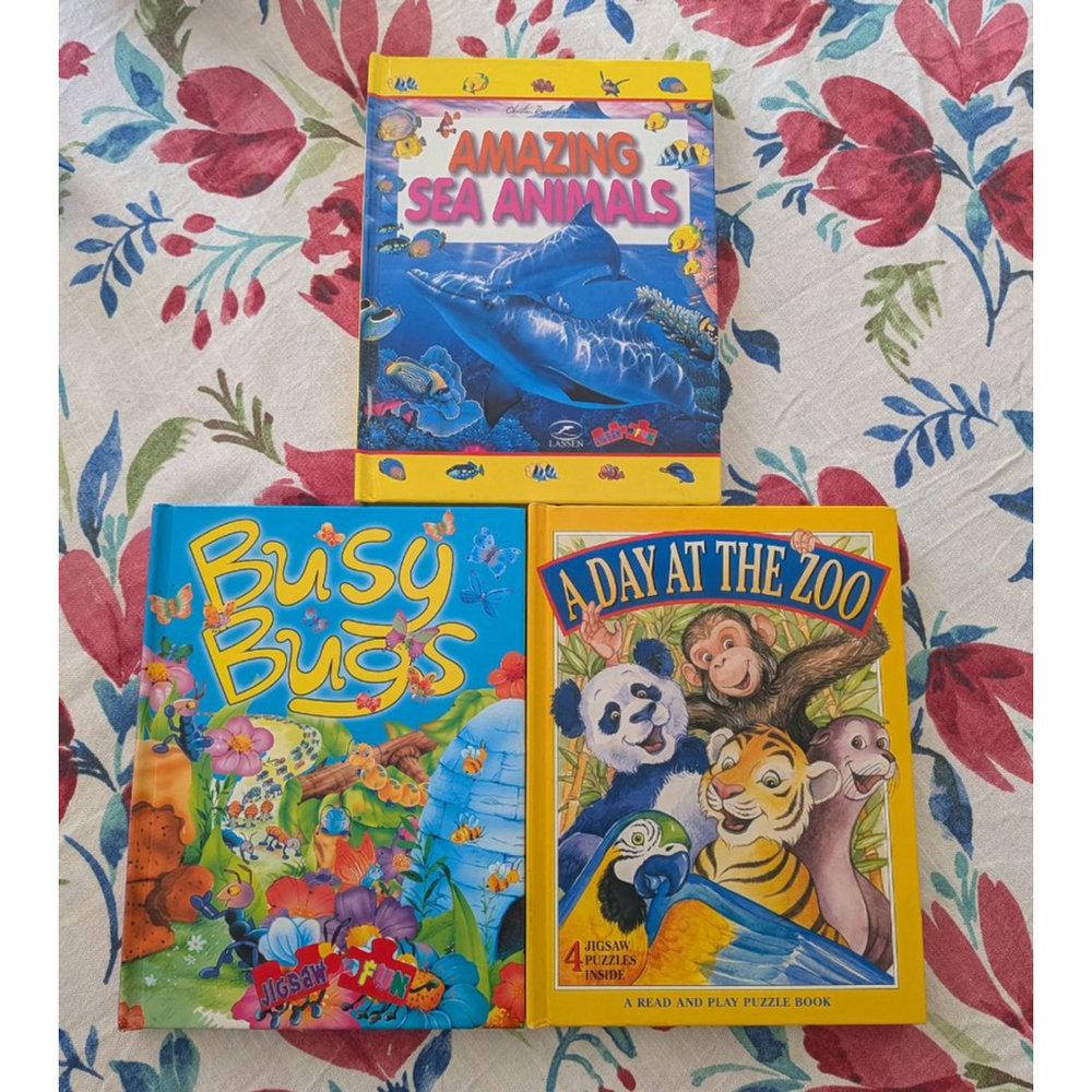 Set of 3 Children’s Puzzle Books – Sea Animals, Bugs & Zoo – Interactive Jigsaw